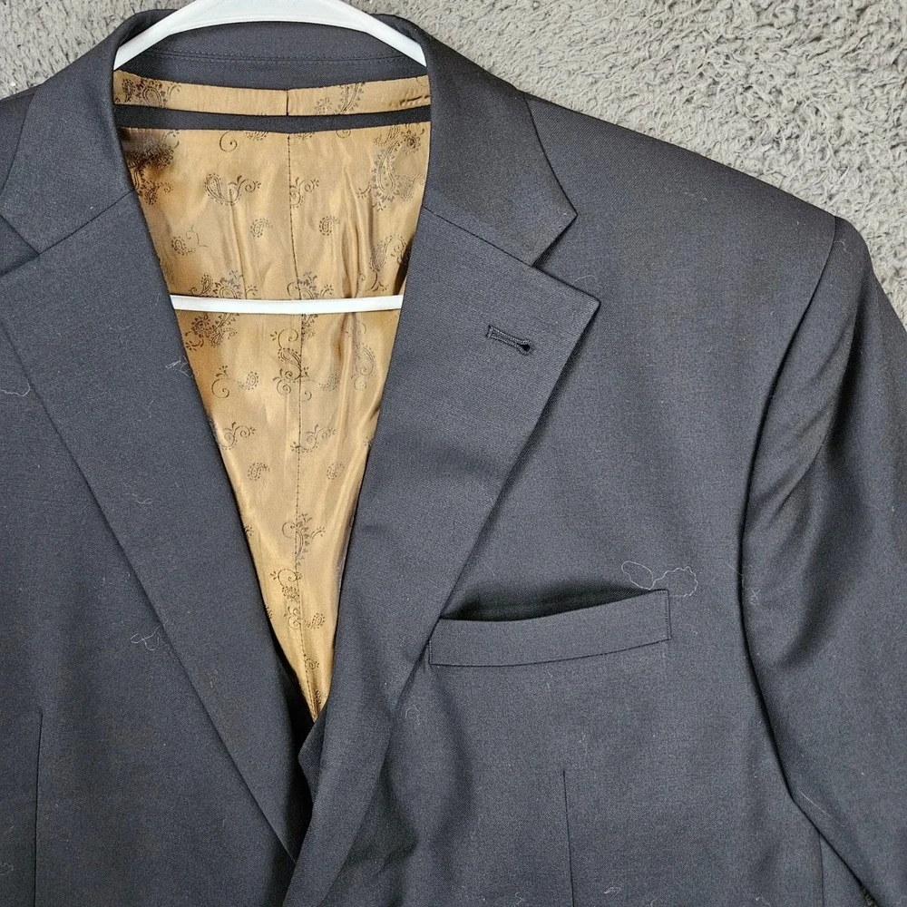 Zeglio 50 Mens Black 2 Piece Suit Jacket and Vest Gold Paisley Lining